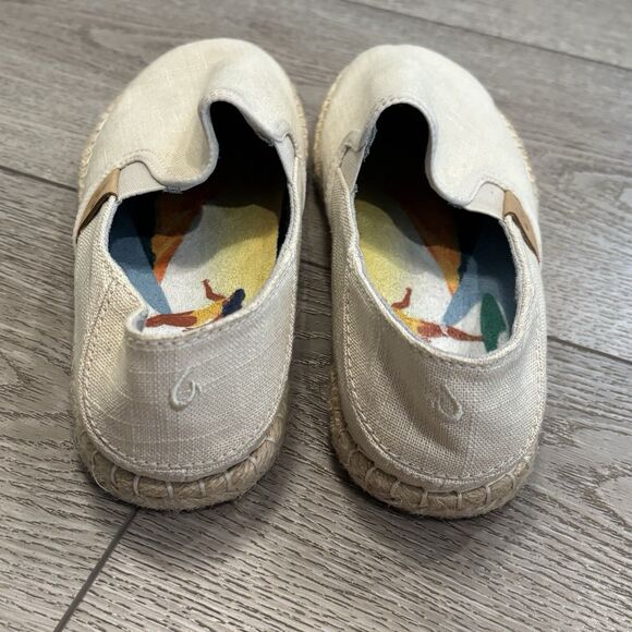 OluKai KAULA PA'A KAPA Shoes Women's Size 7 Tapa Beige Tan Slip on Woven Casual - Picture 3 of 6